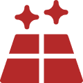 A red square with two white stars on it.