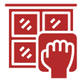 A red icon of a hand pressing buttons on a green background.
