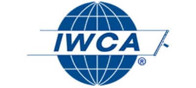 A blue and white logo of the international workers ' compensation association.