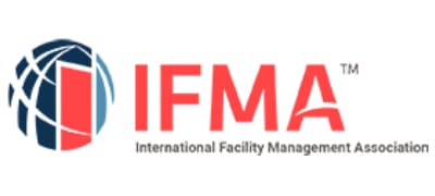 A red and white logo for international facility management association.