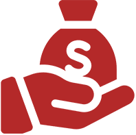 A red hand holding a bag of money.